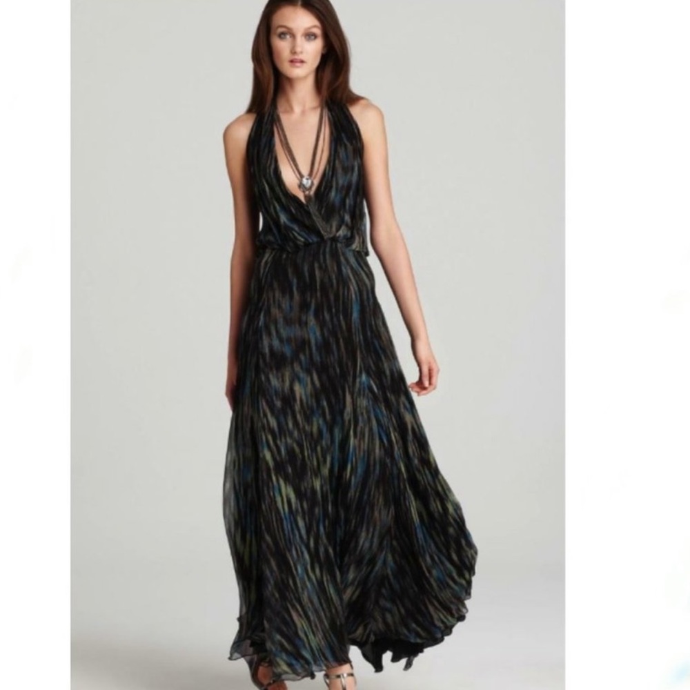 Halston Heritage Black Multi-Color Halter Maxi Dress